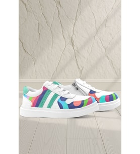 Rakerplus Tbons Özel Tasarım Hakiki Deri Beyaz Yeşil Bağcıklı Fermuarlı Çocuk Sneaker
