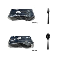 Plastik Siyah Çatal Kaşık Seti Takımı- 100 Ad. Çatal + 100 Adet Kaşık - 18 Cm.
