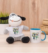 Kişiye Özel Dört Fotoğraflı Kupa Bardak Peluş Eşek ve Mavi Kupa