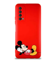 Huawei Y7A Soft Premier Kapak Mickey Mouse-F Tasarımlı Silikon Kılıf - Kırmızı (Şeffaf)
