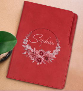 BK Gift Kişiye Özel Çiçek Tasarımlı Kırmızı Termo Deri Not Defteri 15x21cm-1