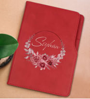BK Gift Kişiye Özel Çiçek Tasarımlı Kırmızı Termo Deri Not Defteri 15x21cm-1
