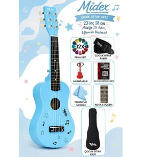 Midex CG-230BL Çocuk Klasik Gitar Seti 3-8 Yaş 23 İnç 58 cm Mavi Çocuk Gitarı Seti