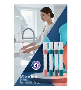 4 LÜ Silikon Esnek Musluk Uzatıcı - 14.5 cm Lavabo ve Mutfak Batarya Başlığı