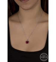 Union Swarovski Crystal Kadın Fushia Papatya Gümüş Kolye
