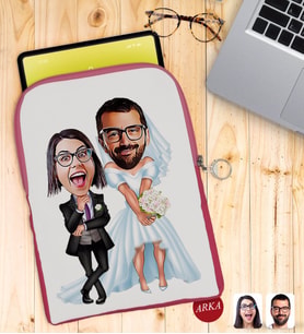 BK Gift Kişiye Özel Sevgililer Karikatürlü Taşınabilir Koruyucu Tablet Kılıfı & Organizer Çanta - Pembe-16