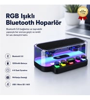 Bluetooth Hoparlör RGB Işıklı 1200mAh FM Radyolu Taşınabilir Kablosuz Speaker