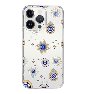 PrintiFy Apple  iPhone 13 Pro ile Uyumlu 1mm Slim Fit Nazar Boncuğu 5 Baskılı Şeffaf  Kılıf