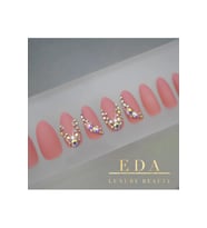 EDA LUXURY BEAUTY Pembe Mat Takma Tırnak Lüks Kristal Taşlı Uzun Oval Stiletto Nail Art Yapıştırıcılı Set E86