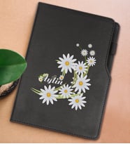 BK Gift Kişiye Özel Papatya Temalı Siyah Termo Deri Not Defteri 15x21cm-1