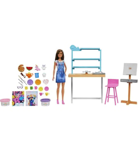 Barbie'Nin Sanat Atölyesi, Barbie Bebek (29 Cm), Çömlek Yapımı Ve Resim Sanatı Için 25'Ten Fazla Aks (Çok Renkli)