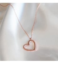 Kalp Zirkon Taşlı Rose Gold Kaplama Gümüş Kolye