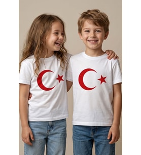 Türk Bayrağı Baskılı Beyaz Renk T-Shirt