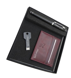 Signator D400 İsme Özel Set - Deri Kartlık + 32 Gb. Anahtar Usb Bellek  + Kalem Seti  İsme Özel Hediyelik Set (Karışık)