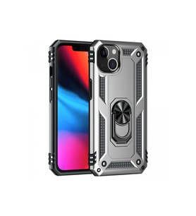 Durukar® iPhone 14 Plus Kılıf Sofya Yüzüklü Silikon Kapak - Gümüş
