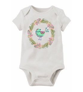 Unisex Bebek Beyaz Bird Organik Baskılı Pamuklu Body