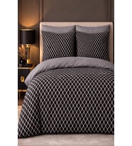 More Home  Çift Kişilik Nevresim Takımı Lastikli Çarşaf  Motif Desen Siyah Beyaz