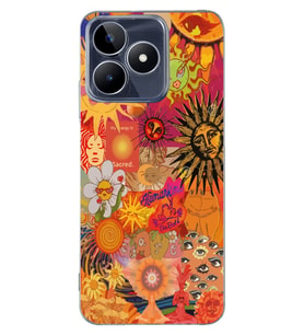 Realme C53 Uyumlu Vintage Kolaj Desenli Şeffaf Telefon Kılıfı