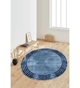 Dijital Baskılı Kaymaz Taban Yıkanabilir Yuvarlak Salon Halısı Koridor Halısı Paspas NDY-HT-488 (Mavi)