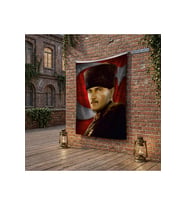 Mavi Gözlü Kalpaklı Gazi Mustafa Kemal Atatürk Ay Yıldız Poster poster Bayrak Raşel Kumaş 100x150 cm ATA37
