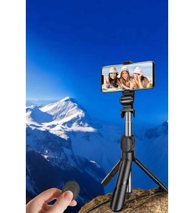 Selfie Çubuğu Tripod Kumandalı Telefon Tutucu Siyah