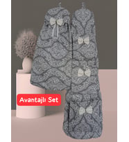 ENROSE Gri Varak Desenli Avantajlı Düzenleyici Set (İçerik: 3 Gözlü Çok Amaçlı Duvar Cebi + Poşetlik)