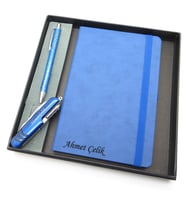 Signator® Codex  N269 Kişiye Özel Defterli Set - İsme Özel Mavi Kalem + İsme Özel Mavi Defter + İsme Özel Mavi Çakı İsme Özel Kutusunda Hediyelik Set (Karışık)