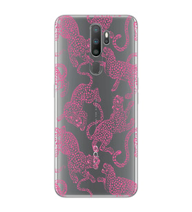 Oppo A5 2020 / A9 2020 Uyumlu Pembe Leopar Desenli Şeffaf Telefon Kılıfı