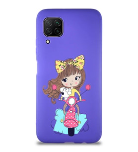 Huawei P40 Lite Soft Premier Kapak Vespagirl Tasarımlı Silikon Kılıf - Mor (Şeffaf)