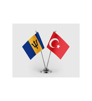 Barbados bayrağı ve Türk Bayrağı İkili Saten Masa Bayrağı Takımı
