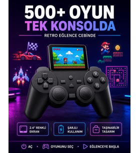 Çocuklar ve Yetişkinler İçin Uygun 500 Oyunlu Taşınabilir Mini Retro El Konsolu