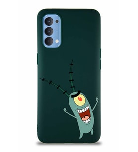 Oppo Reno 4 Soft Premier Kapak Plankton Tasarımlı Silikon Kılıf - Yeşil (Şeffaf)