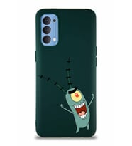 Oppo Reno 4 Soft Premier Kapak Plankton Tasarımlı Silikon Kılıf - Yeşil (Şeffaf)