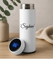 BK Gift Kişiye Özel İsimli Filtreli Dijital Göstergeli Beyaz Çelik Termos-3, Arkadaşa Hediye, Sevgiliye Hediye, Yeni İş Hediyesi