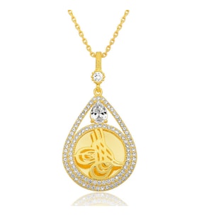 Gümüş Gold Kaplama Damla Tuğralı Kadın Kolye