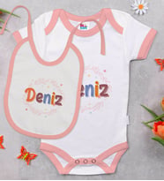 BK Kids Kişiye Özel İsimli Pembe Bebek Body Zıbın ve Mama Önlüğü Hediye Seti-27