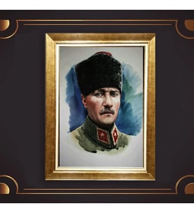 Özel Seri Paspartulu Çerçeveli Atatürk Tablo l119 (Gold)