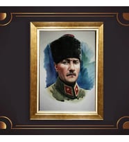 Özel Seri Paspartulu Çerçeveli Atatürk Tablo l119 (Gold)