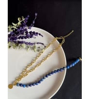 Lapis Lazuli Doğal Taş Kabartma Zincirli Gold Çelik Kolye  Sevgili Takı Koleksiyonu