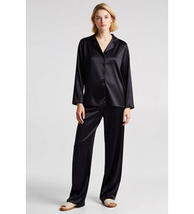 Kadın Gömlek Yaka Standart Kol Regular Kalıp Dokuma Saten Pijama Takımı Fonksiyonel Modern