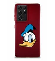 Samsung Galaxy S21 Ultra Soft Premier Kapak Donald Duck-B Tasarımlı Silikon Kılıf - Mürdüm (Şeffaf)