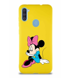 Samsung Galaxy M11 Soft Premier Kapak Minnie Mouse-E Tasarımlı Silikon Kılıf - Sarı (Şeffaf)