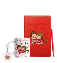 Sevgililer Gününe Özel Kırmızı Defter Kalem Kupa & Süblimasyon Anahtarlık Hediye Seti 14