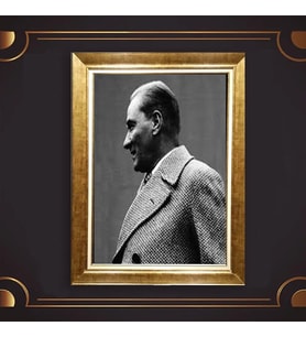 Altın Varaklı Çerçeveli Paspartulu Atatürk Tablo z4951 (Gold)