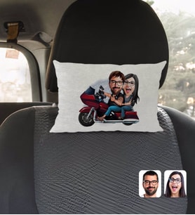 BK Gift Kişiye Özel Sevgililer Karikatürlü Dikdörtgen Araç Koltuk Yastığı-103