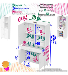 Eliusta Vellum Beyaz Dolap 55x173x32,5 cm Ebatlarında Çok Fonksiyonlu 55 cm Genişlikte Banyo Dolabı