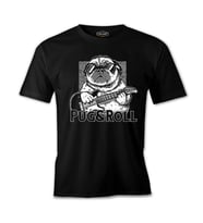 A Pug Dog with an Electric Guitar Siyah Erkek Tshirt