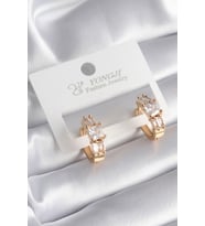 Pirinç Gold Renk Kare Zirkon Taşlı Kadın Küpe (Altın)