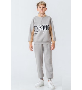 Erkek Çocuk Brooklyn Stay Strong Baskılı 3 İplik Kalın Kışlık Eşofman Takımı Ak4225 (Gri)