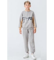 Erkek Çocuk Brooklyn Stay Strong Baskılı 3 İplik Kalın Kışlık Eşofman Takımı Ak4225 (Gri)